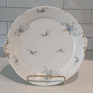 Vintage 1900-1941 GDA Limoges Blue Floral Gold Gilded Round Platter 12"X11.5"